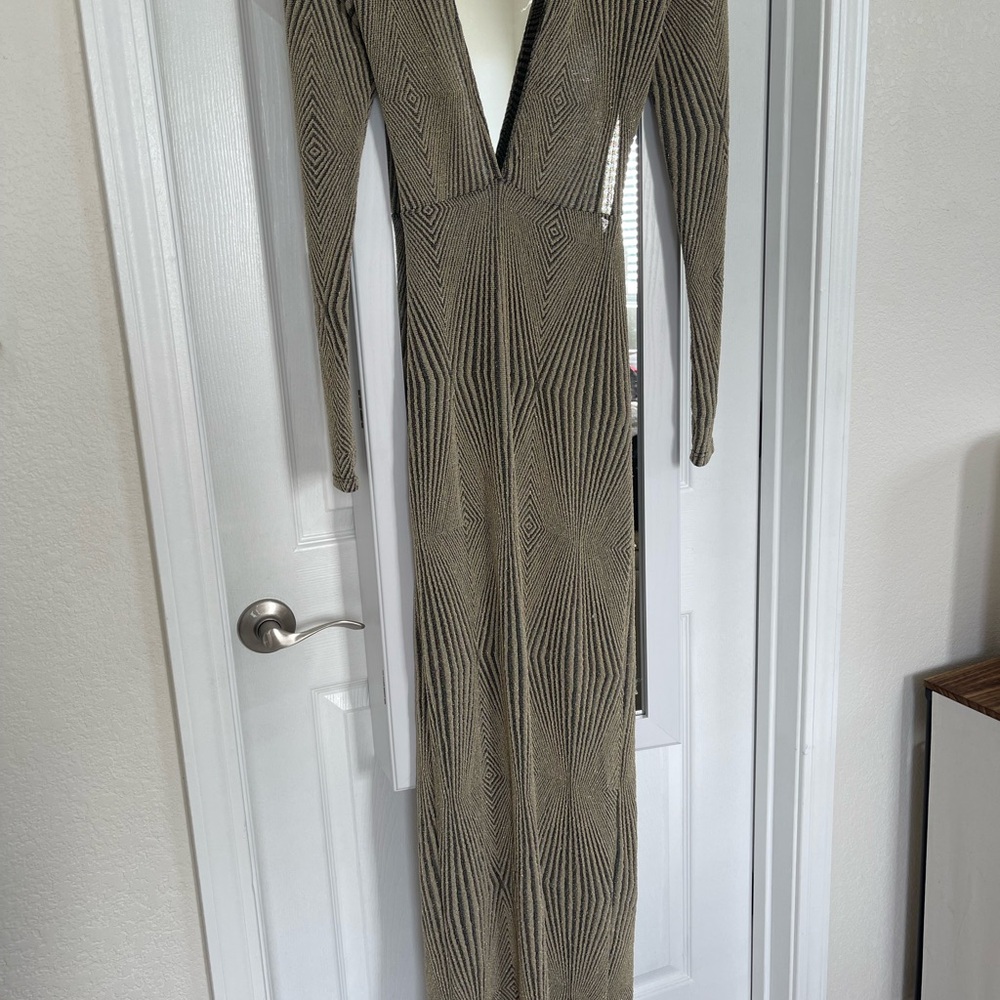 Fashion Nova Black and Gold Long Sleeve Dress
